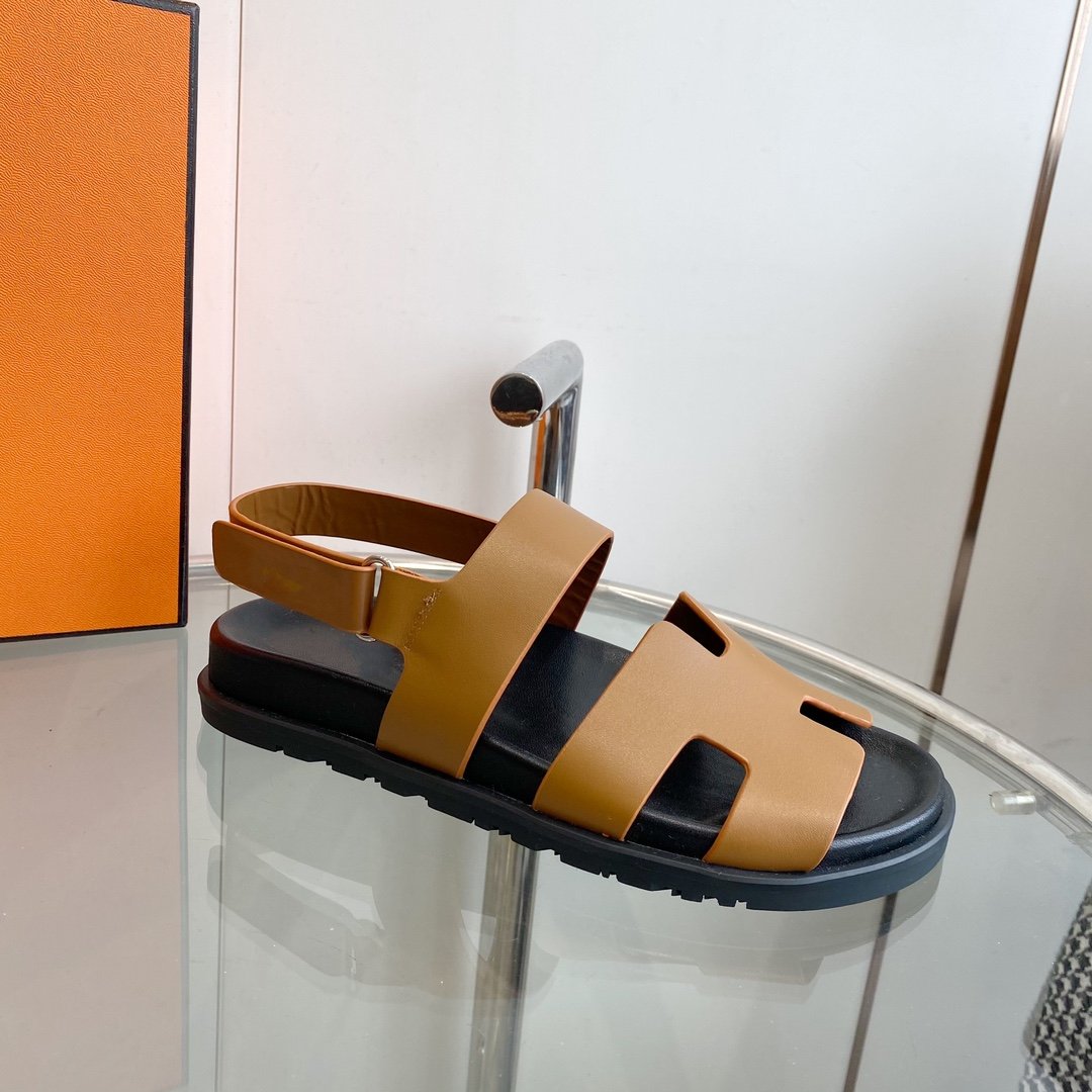 HERMES Genius Sandal Brown Leather
