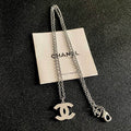 Chanel CC Logo Pendant Necklace, Silver-Tone Chain