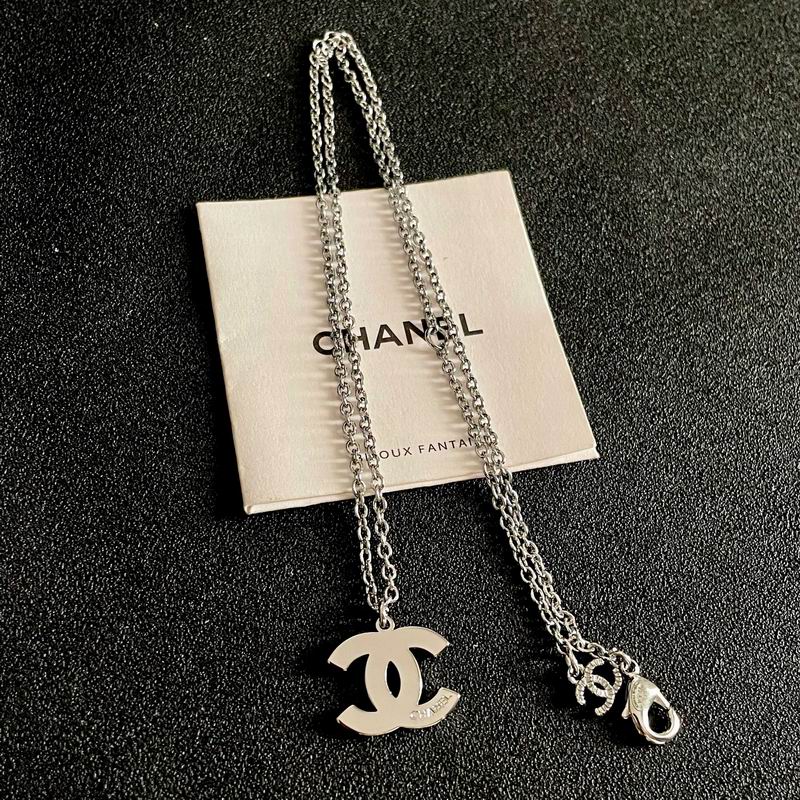 Chanel CC Logo Pendant Necklace, Silver-Tone Chain