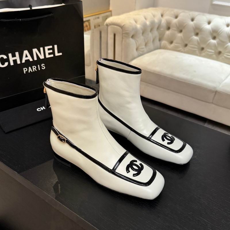 Chanel CC Logo Ankle Boots – White & Black