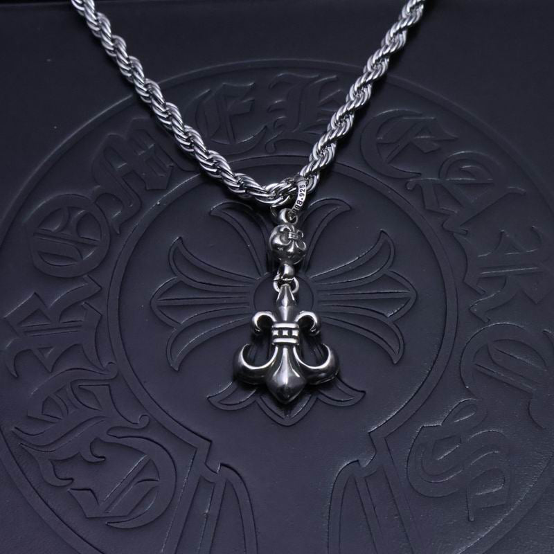 Chrome Hearts Fleur de Lis Pendant Rope Chain Necklace – Sterling Silver