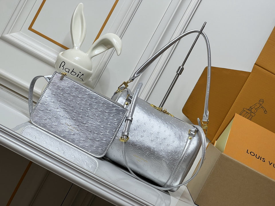 Louis Vuitton Silver Embossed Shoulder Bag with Adjustable Strap