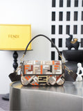 Fendi Geometric Print Baguette Shoulder Bag with Gold-Tone Clasp