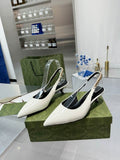 Gucci White Patent Leather Pointed-Toe Slingback Heels