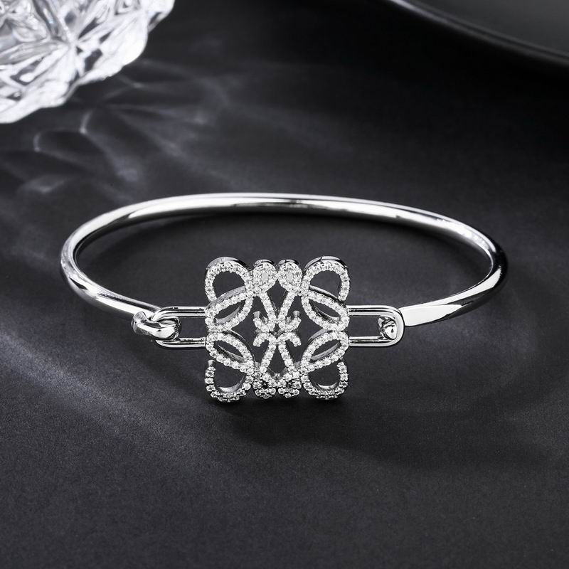 Loewe Silver Crystal Anagram Bangle Bracelet