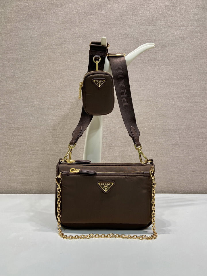 Prada Re-Edition 2-in-1 Nylon Shoulder Bag with Mini Pouch – Dark Chocolate Brown