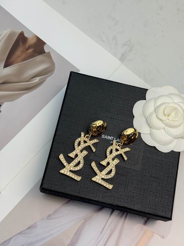 Saint Laurent Cassandre Crystal Drop Earrings in Gold