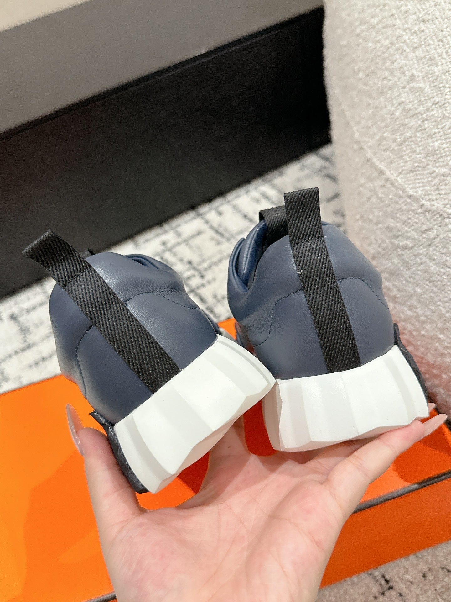 HERMES BOUNCING SNEAKER IN SPACE BLUE CALFSKIN