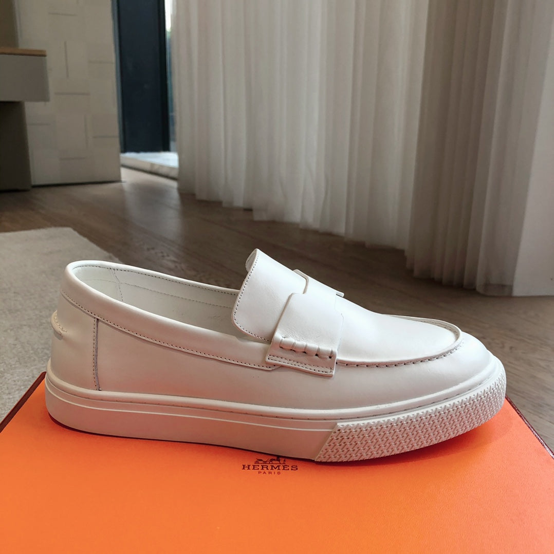 HERMES IKE SLIP-ON SNEAKER WHITE CALFSKIN