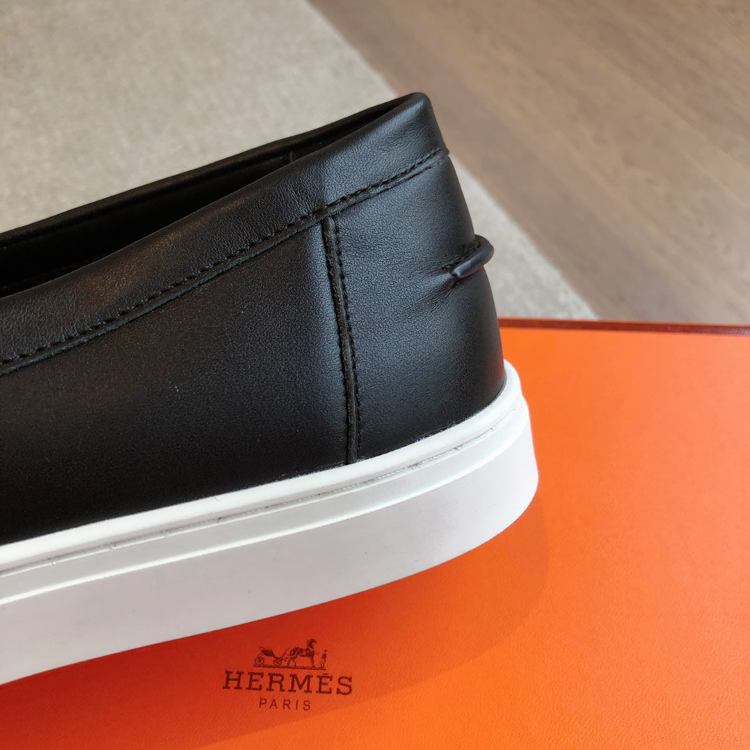 HERMES IKE SLIP-ON SNEAKER BLACK CALFSKIN