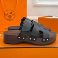 HERMES KOS CLOG IN BLACK CALFSKIN